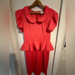Celine by Champion size large dress in Coral pink. Peplum waist and puff sleeves